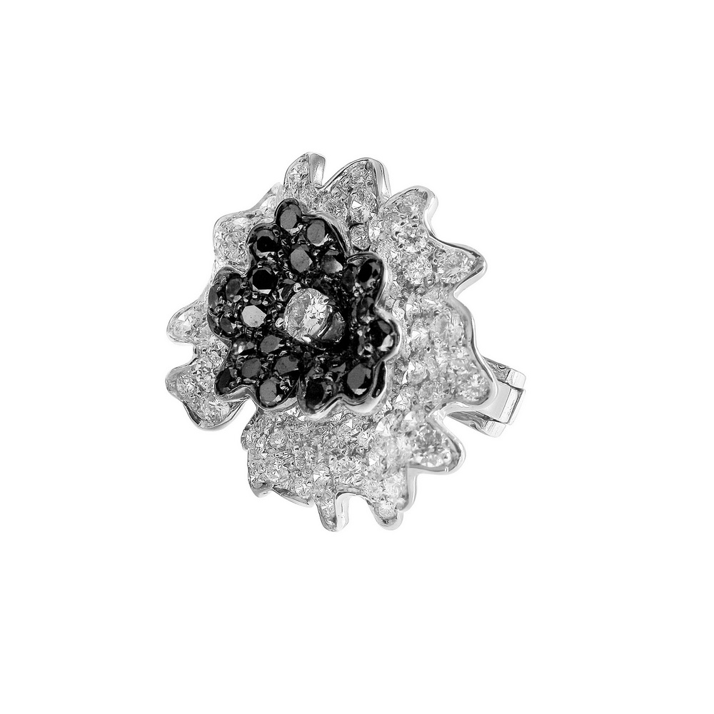 Кольцо AMBROSI 3428/BL-EAR (10.52-3.23-1.32) Pretty Flower, черные бриллианты 17.50